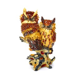 Пара сов на ветке, Янтарь/полистоун