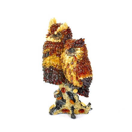 Пара сов на ветке, Янтарь/полистоун купить