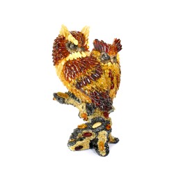 Пара сов на ветке, Янтарь/полистоун