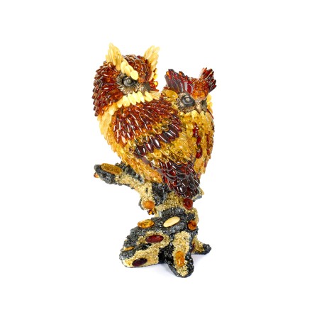 Пара сов на ветке, Янтарь/полистоун купить