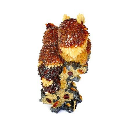 Пара сов на ветке, Янтарь/полистоун купить